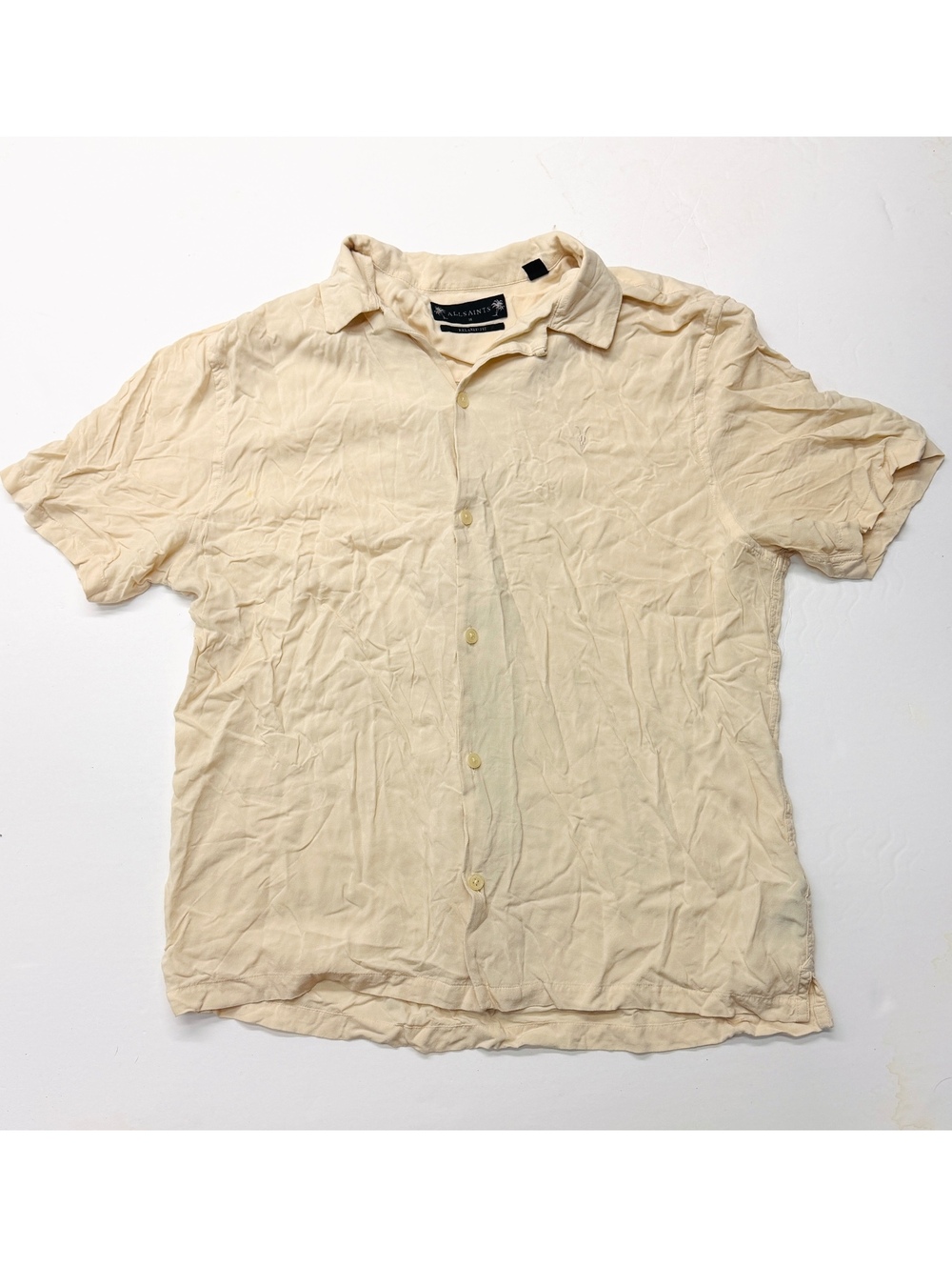 AllSaints Men's Cream Short Sleeve Button-Up Shirt Relaxed Fit Casual